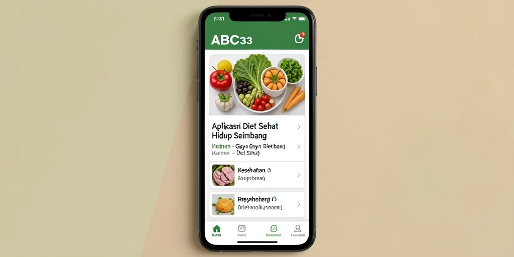 Antarmuka pengguna aplikasi Diet Sehat ABC33 yang menarik.