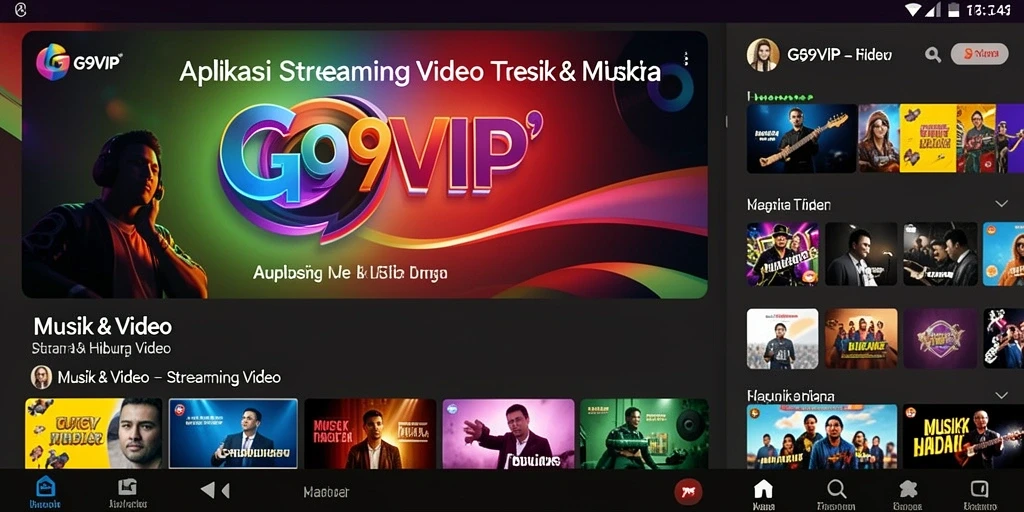Tampilan antarmuka G9VIP yang menarik untuk Streaming Video dan Musik.