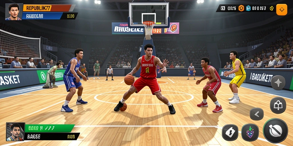 Tampilan antarmuka REPUBLIK77 yang menarik dan interaktif dalam permainan basket.