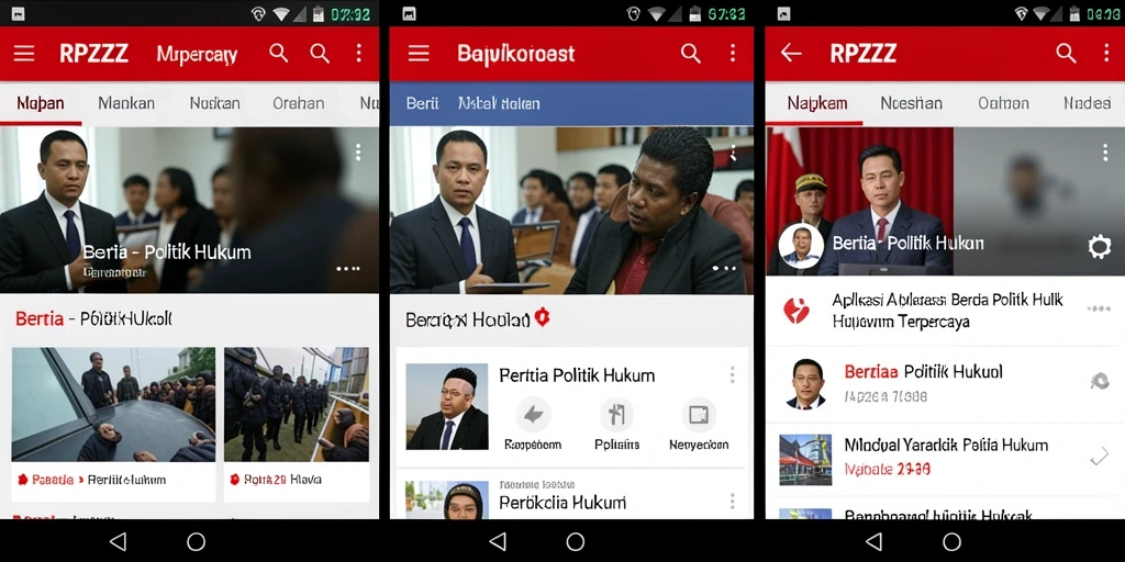 Screenshot antarmuka aplikasi RPZZZ yang menampilkan berita politik dan hukum.