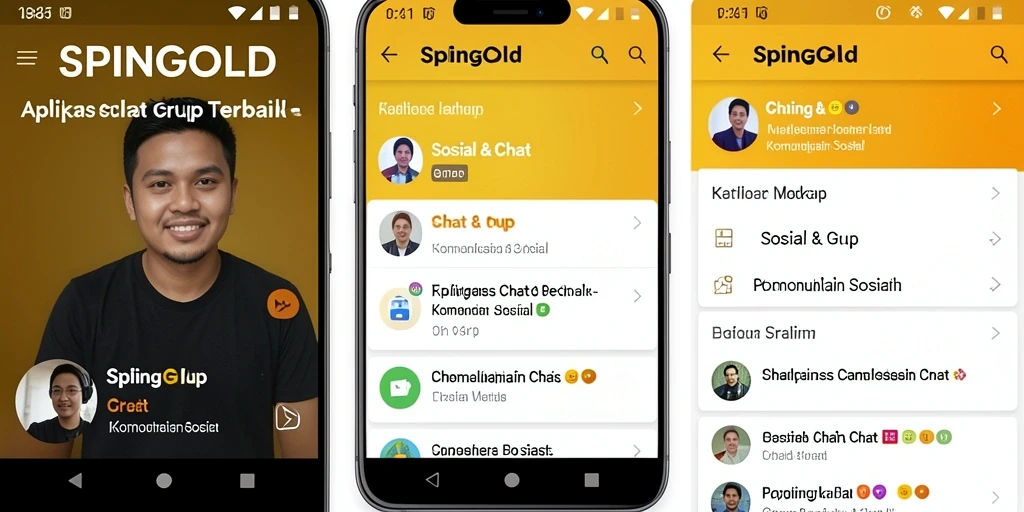 Antarmuka SPINGOLD yang menampilkan fitur Chat Grup interaktif.