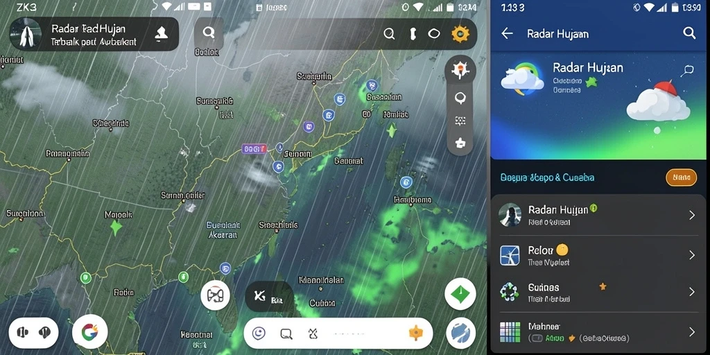 Tampilan antarmuka ZK3 yang menampilkan peta radar hujan.